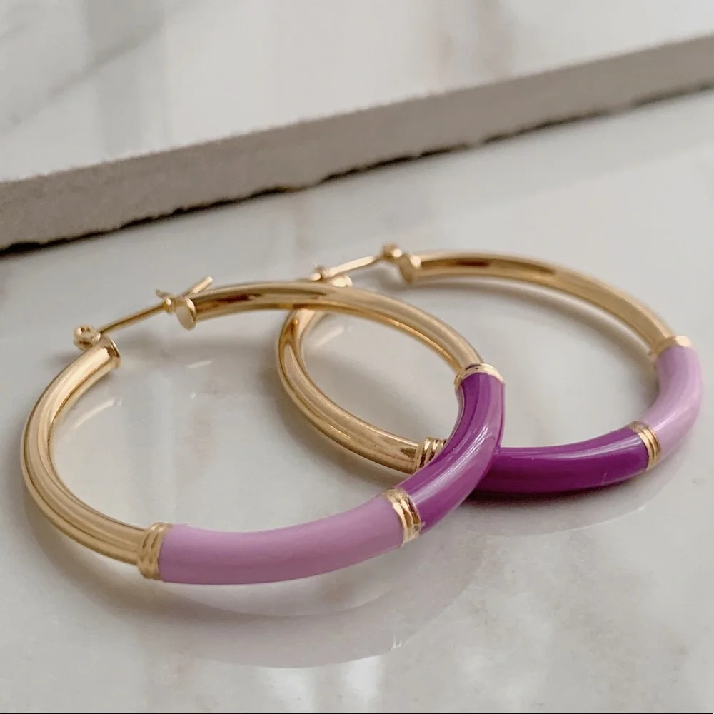 Enamel Tube Hoops | 18k Gold Filled - Picture 4 of 7